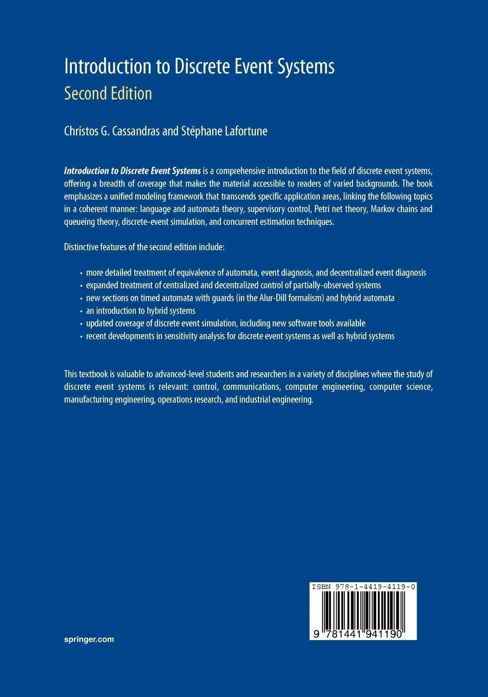 Rückseite: 9781441941190 | Introduction to Discrete Event Systems | Stéphane Lafortune (u. a.)
