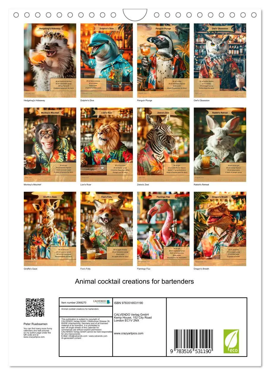 Bild: 9783516531190 | Animal cocktail creations for bartenders (Wall Calendar 2026 DIN A4...