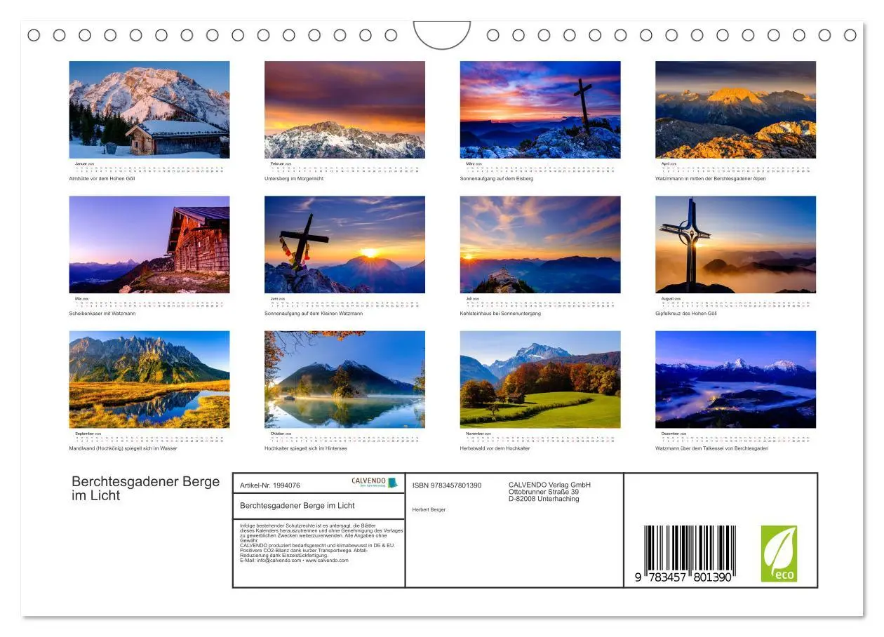 Bild: 9783457801390 | Berchtesgadener Berge im Licht (Wandkalender 2026 DIN A4 quer),...
