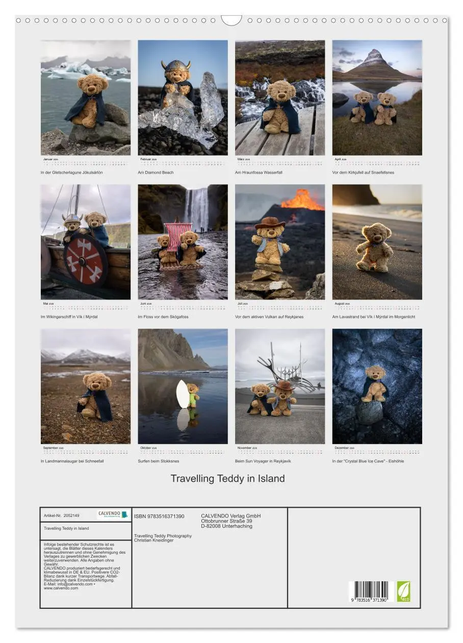 Bild: 9783516371390 | Travelling Teddy in Island (Wandkalender 2026 DIN A2 hoch),...