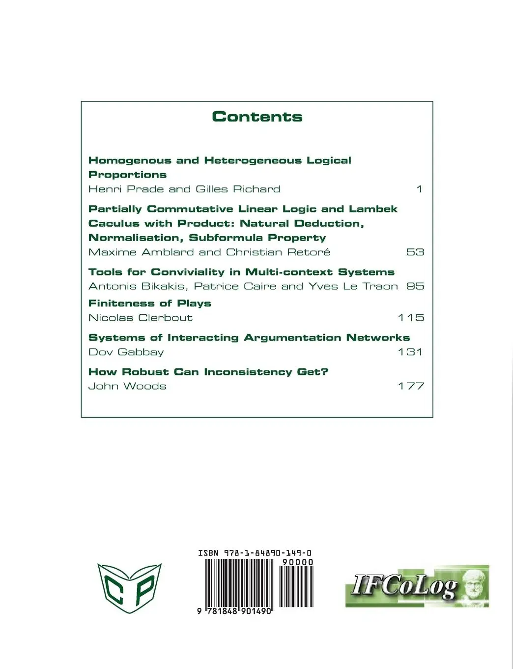 Rückseite: 9781848901490 | Ifcolog Journal of Logics and Their Applications Volume 1, Number 1