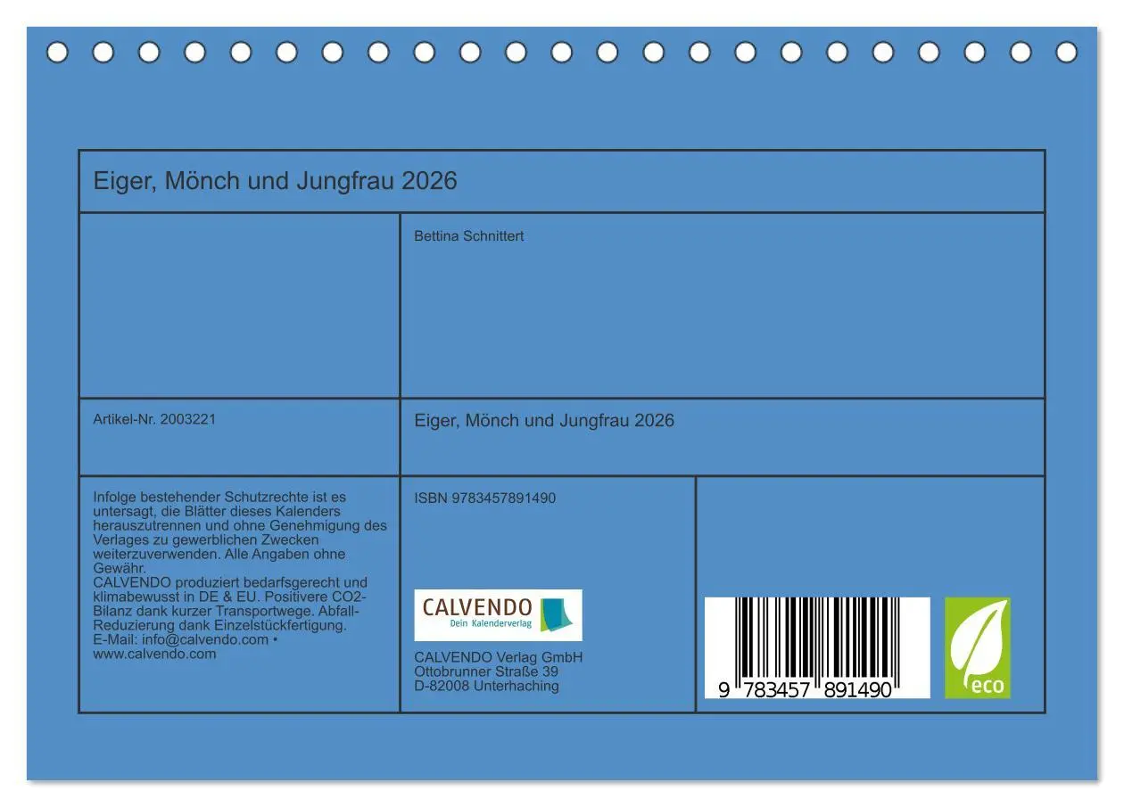 Bild: 9783457891490 | Eiger, Mönch und Jungfrau 2026 (Tischkalender 2026 DIN A5 quer),...