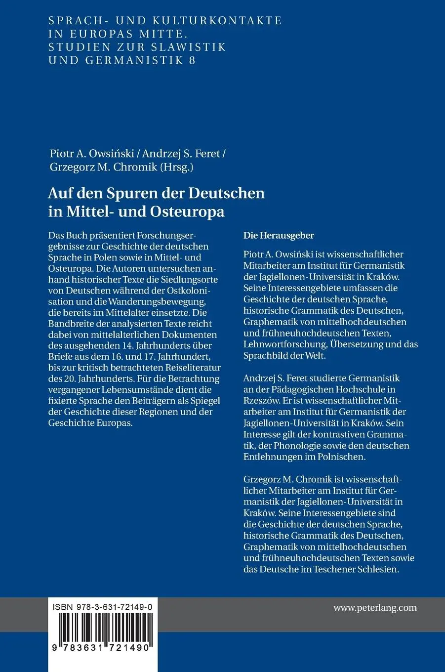 Rückseite: 9783631721490 | Auf den Spuren der Deutschen in Mittel- und Osteuropa | Buch | Deutsch