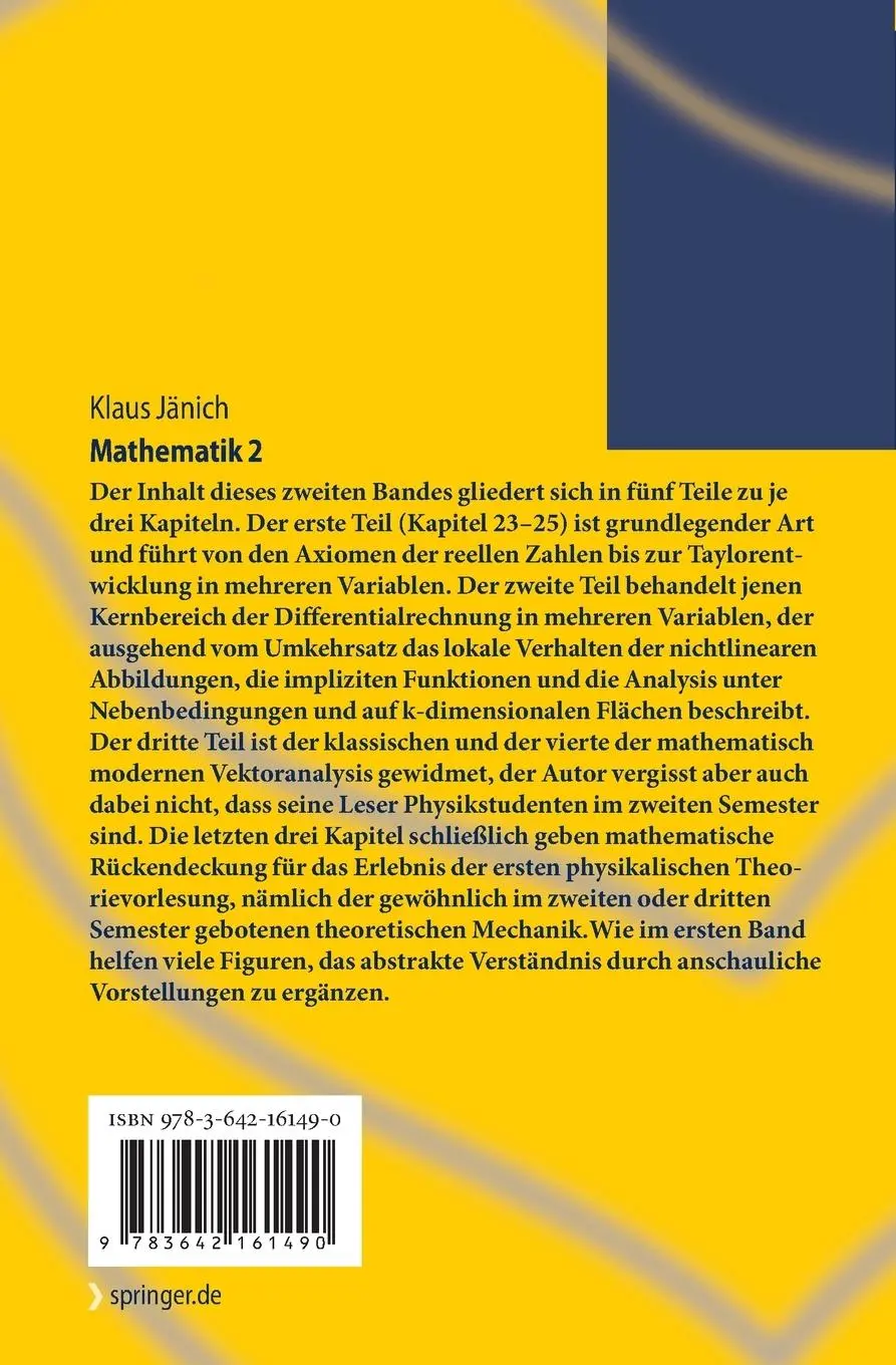 Rückseite: 9783642161490 | Mathematik 2 | Geschrieben für Physiker | Klaus Jänich | Taschenbuch