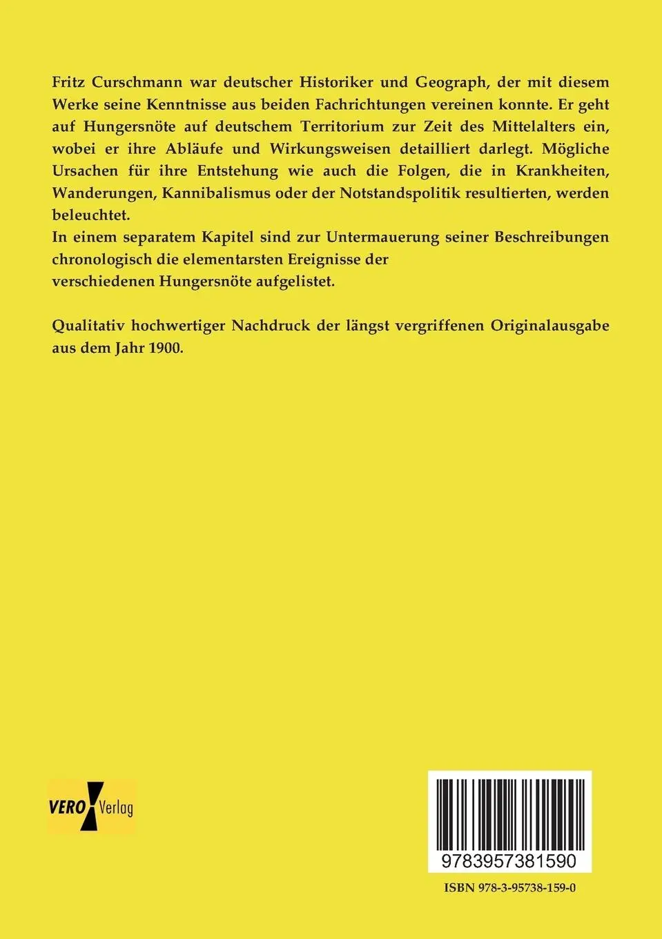 Rückseite: 9783957381590 | Hungersnöte im Mittelalter | Fritz Curschmann | Taschenbuch | 232 S.