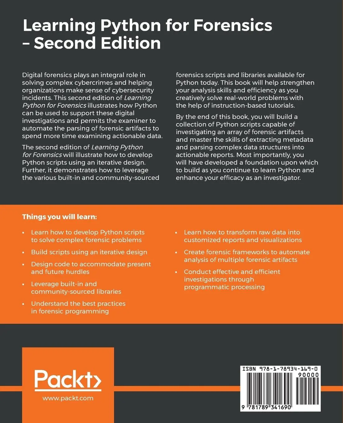 Rückseite: 9781789341690 | Learning Python for Forensics -Second Edition | Preston Miller (u. a.)
