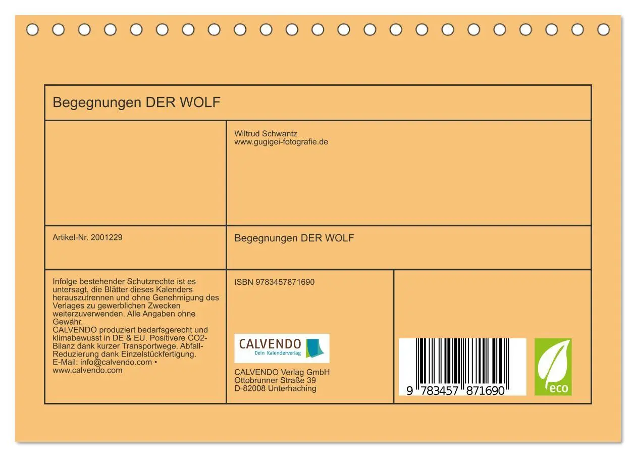 Bild: 9783457871690 | Begegnungen DER WOLF (Tischkalender 2026 DIN A5 quer), CALVENDO...