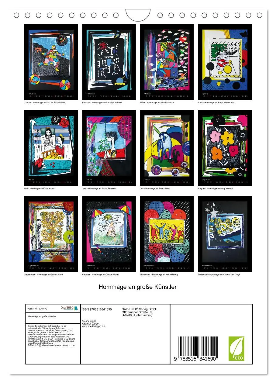 Bild: 9783516341690 | Hommage an große Künstler (Wandkalender 2026 DIN A4 hoch), CALVENDO...