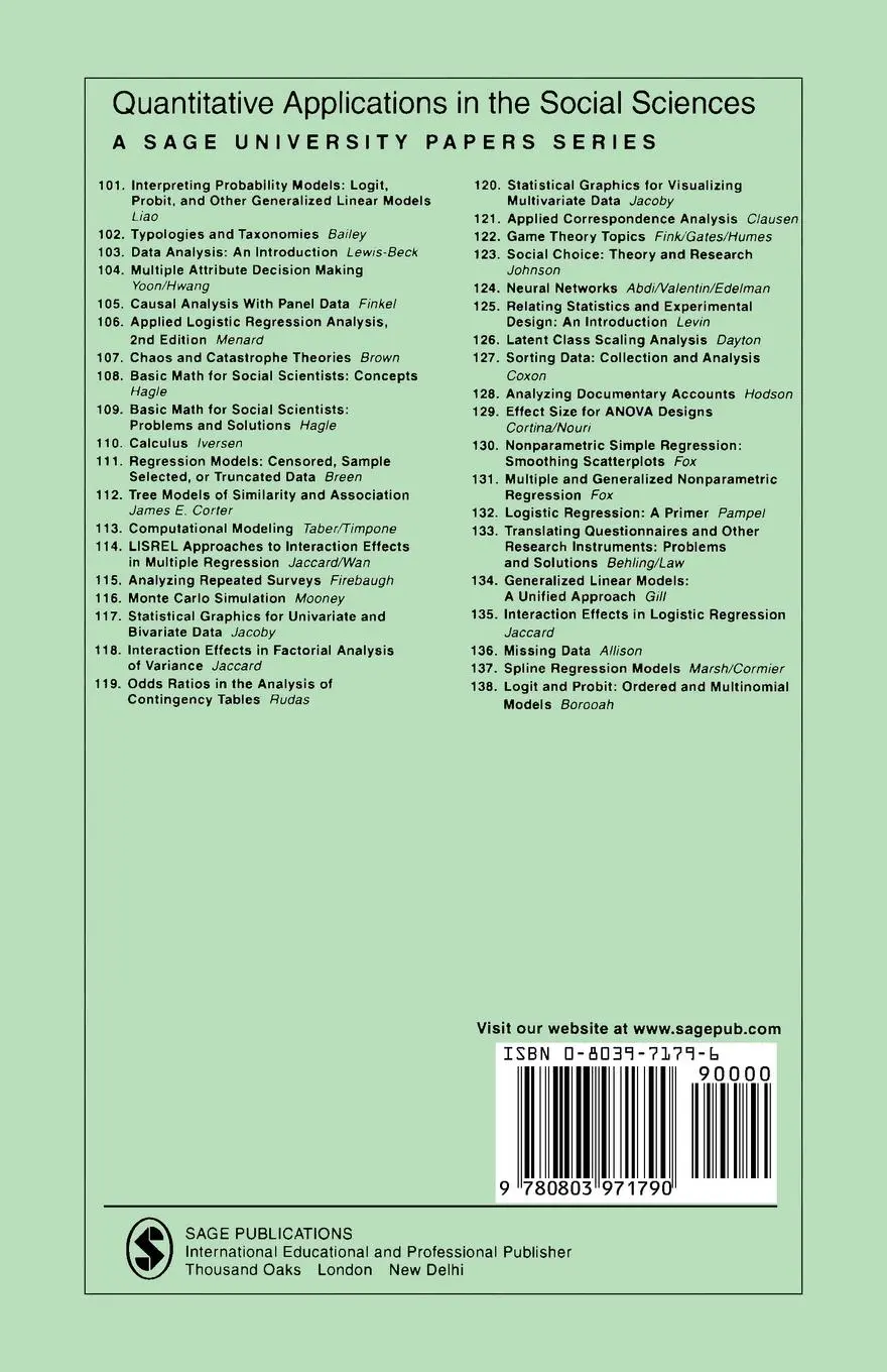 Rückseite: 9780803971790 | Lisrel Approaches to Interaction Effects in Multiple Regression | Buch