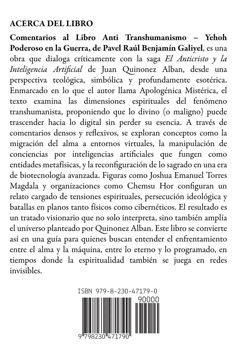 Rückseite: 9798230471790 | Comentarios al Libro Anti Transhumanismo - Yehoh Poderoso en la...