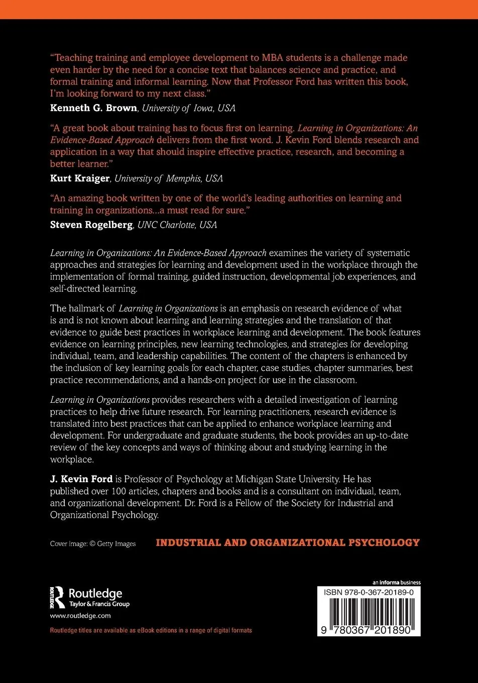 Rückseite: 9780367201890 | Learning in Organizations | An Evidence-Based Approach | J. Kevin Ford