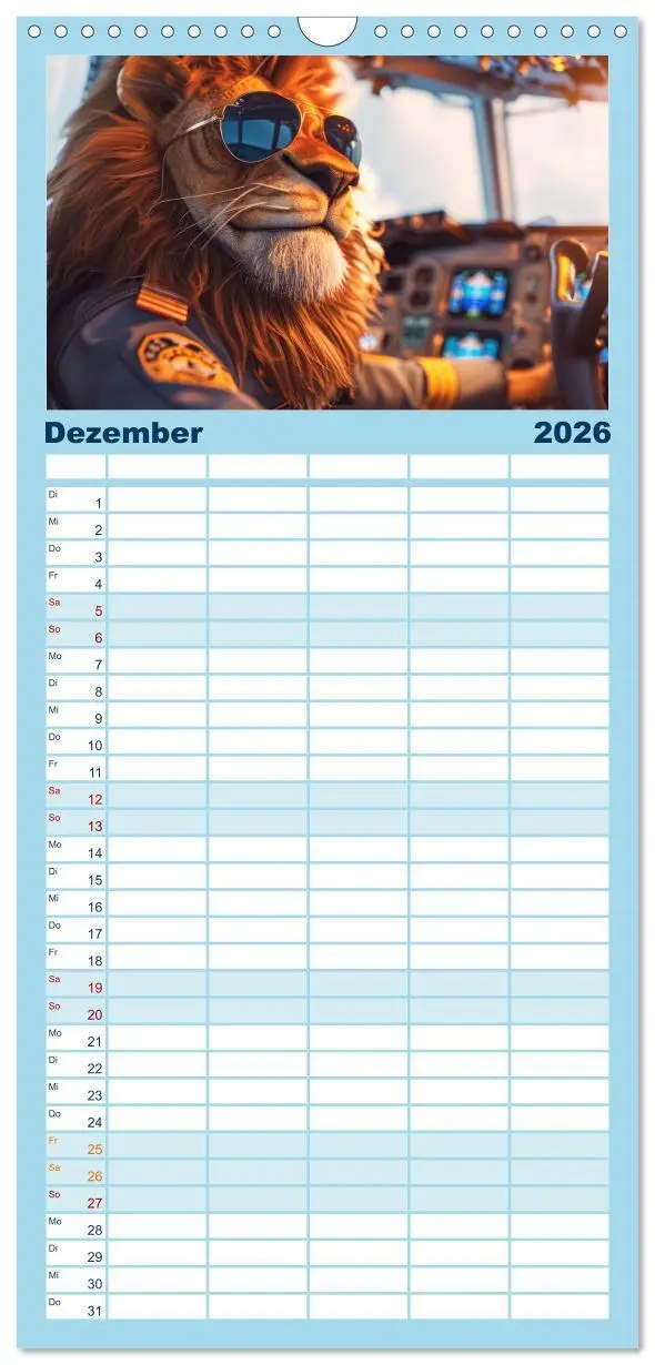 Bild: 9783516491890 | Familienplaner 2026 - Der tierisch lustige Piloten-Kalender mit 5...