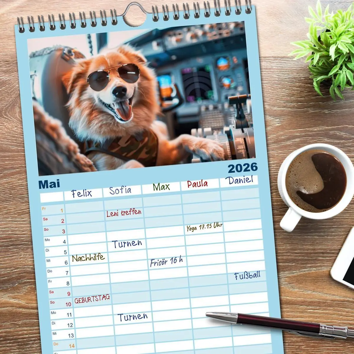 Bild: 9783516491890 | Familienplaner 2026 - Der tierisch lustige Piloten-Kalender mit 5...