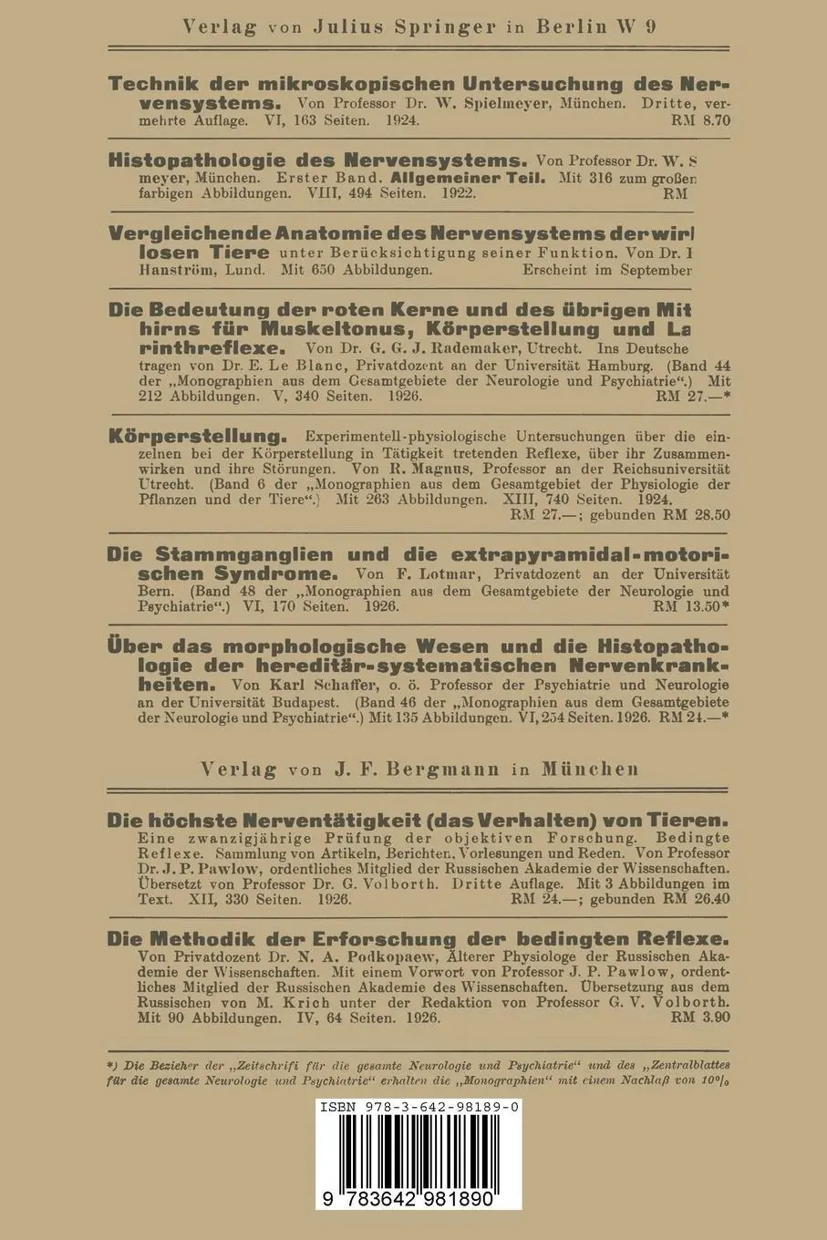Rückseite: 9783642981890 | Mikroskopische Anatomie des Vegetativen Nervensystems | Philipp Stöhr