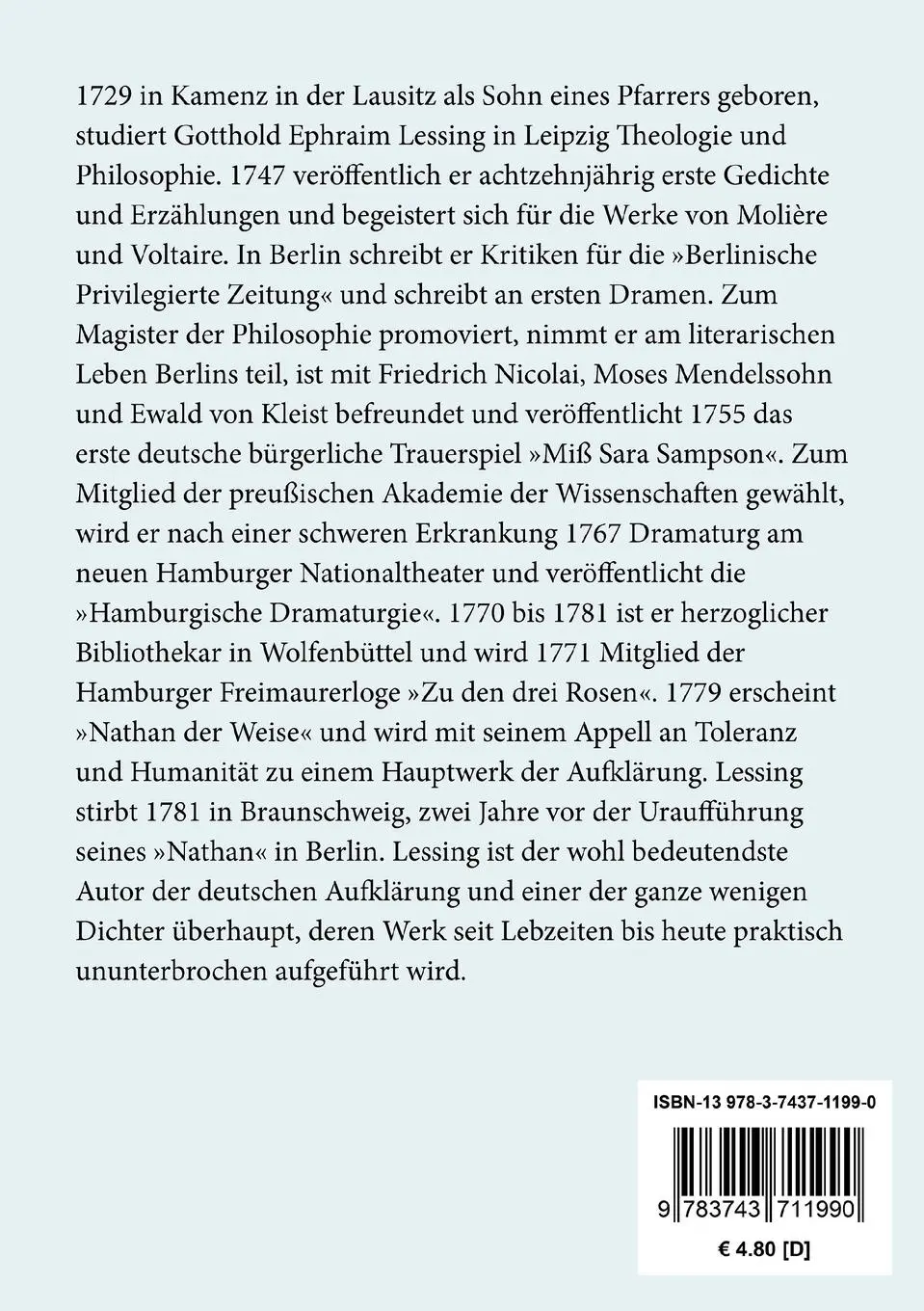 Rückseite: 9783743711990 | Fabeln | Gotthold Ephraim Lessing | Taschenbuch | 76 S. | Deutsch