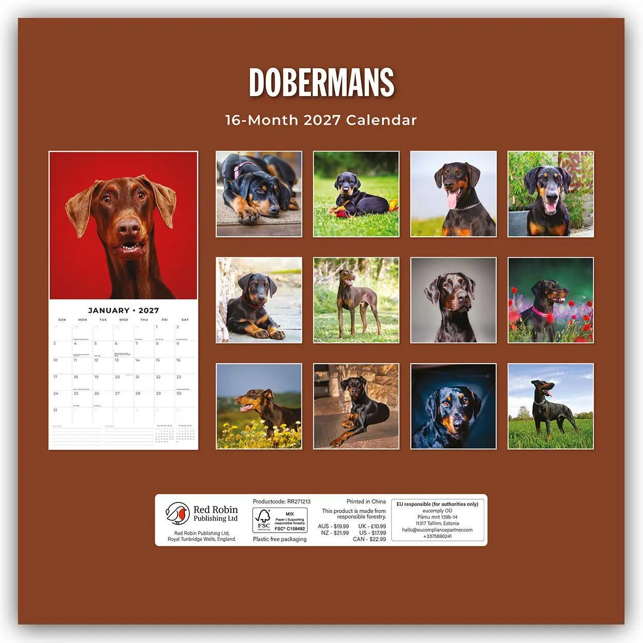 Rückseite: 9781837012190 | Dobermans - Dobermann 2027 - 16-Monatskalender | Robin Red | Kalender