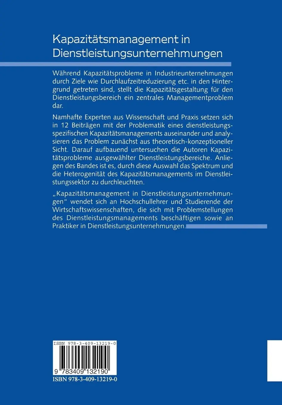 Rückseite: 9783409132190 | Kapazitätsmanagement in Dienstleistungsunternehmungen | Taschenbuch