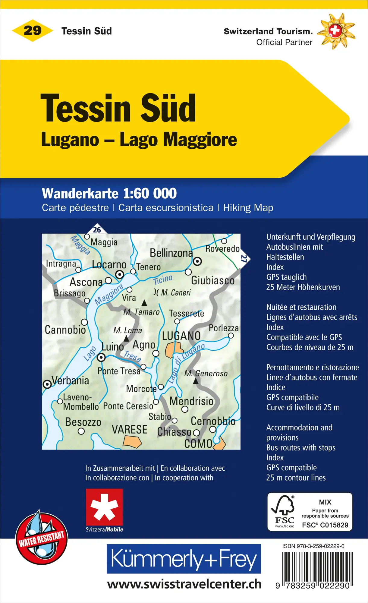 Rückseite: 9783259022290 | KuF Schweiz Wanderkarte 29 Tessin Süd - Sottoceneri 1 : 60 000 | 2025