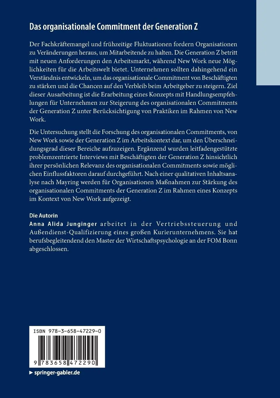 Rückseite: 9783658472290 | Das organisationale Commitment der Generation Z | Anna Alida Junginger