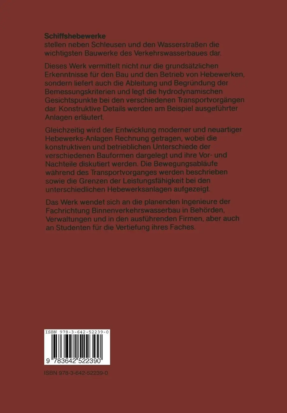 Rückseite: 9783642522390 | Binnenverkehrswasserbau | Schiffshebewerke | H. W. Partenscky | Buch