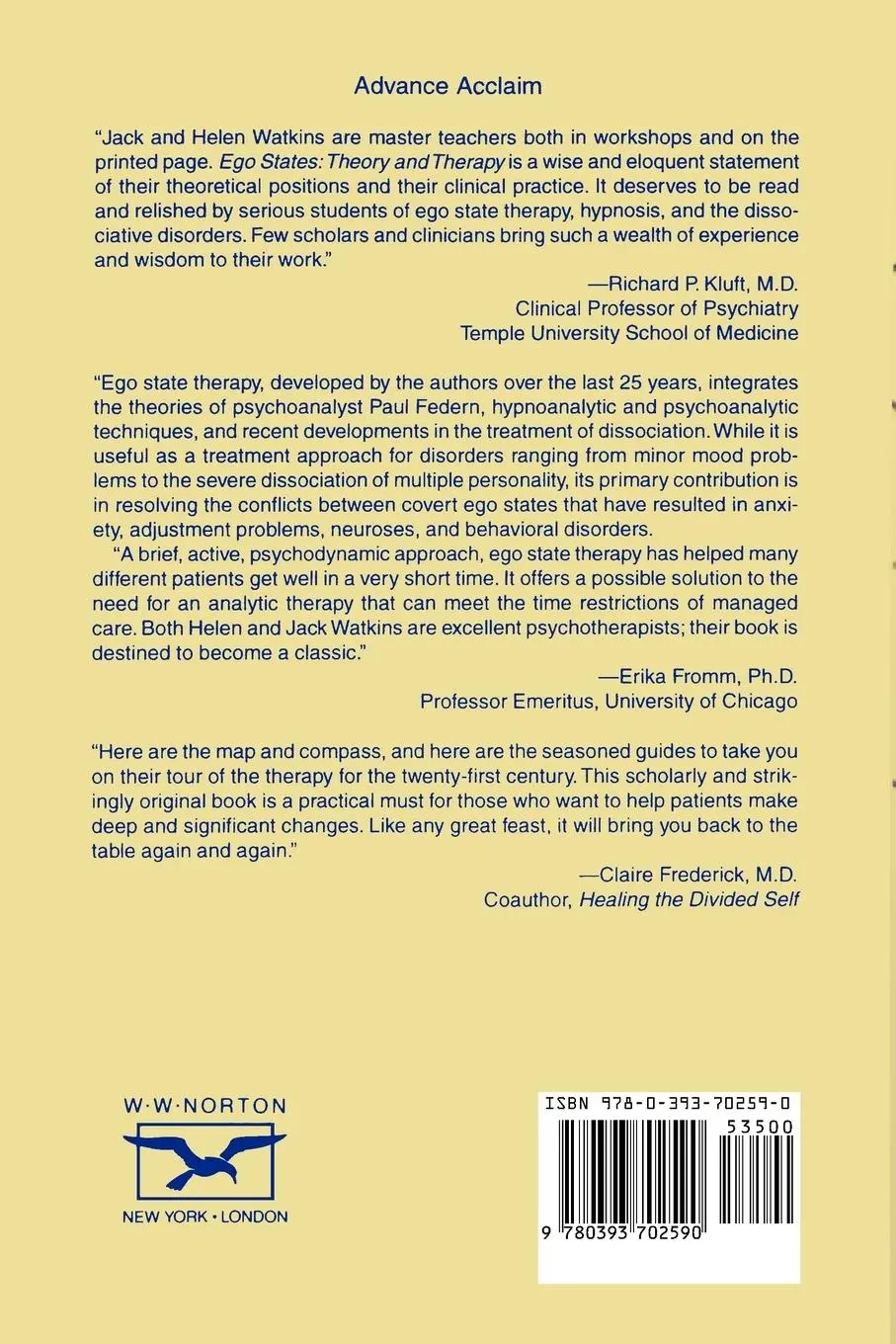 Rückseite: 9780393702590 | Ego States | Theory and Therapy | John Watkins | Taschenbuch | 1997