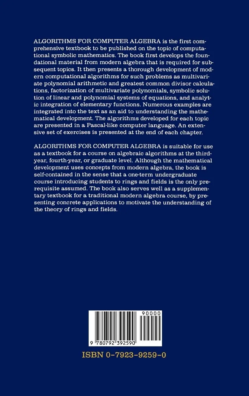 Rückseite: 9780792392590 | Algorithms for Computer Algebra | Keith O. Geddes (u. a.) | Buch