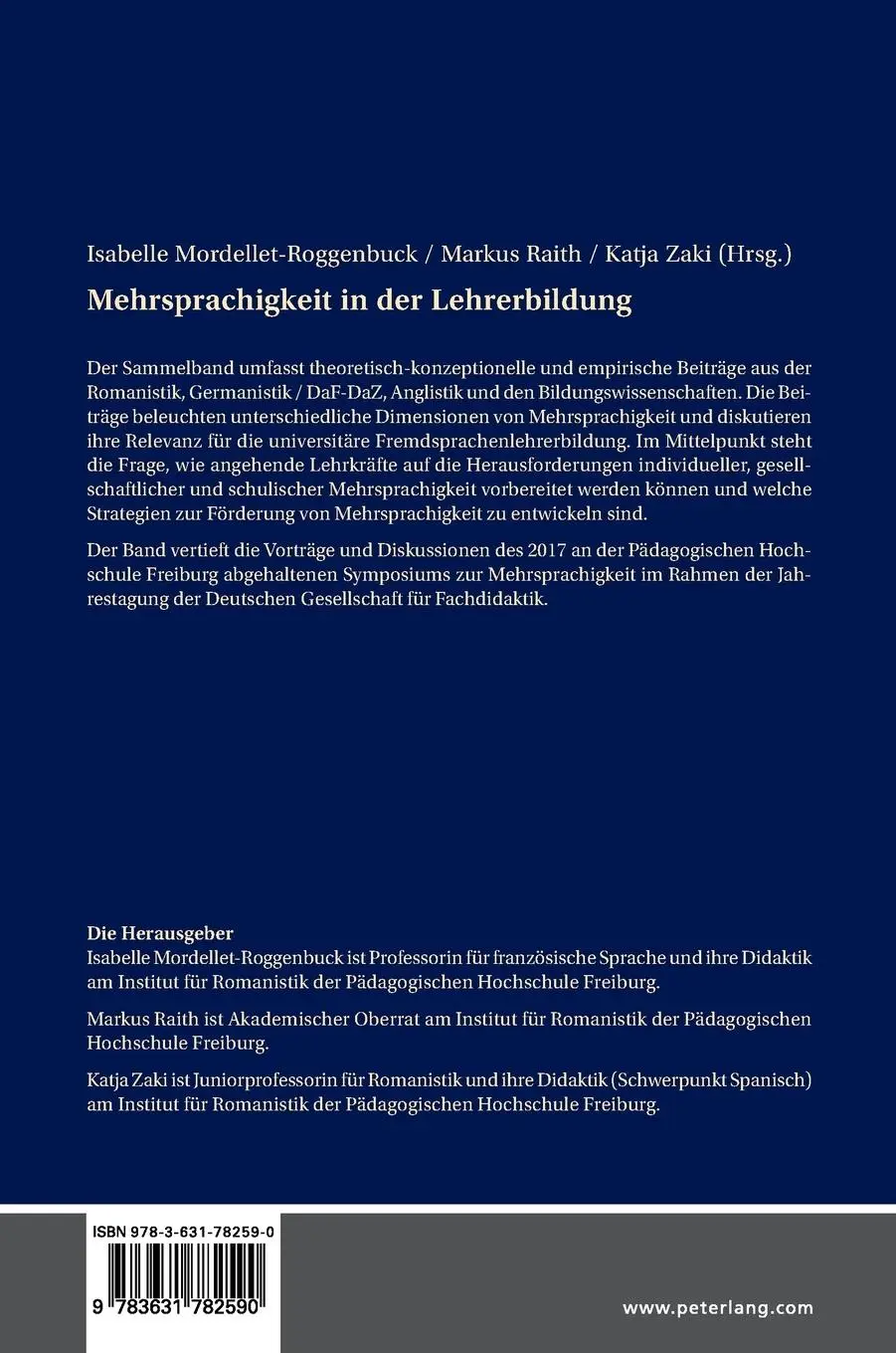 Rückseite: 9783631782590 | Mehrsprachigkeit in der Lehrerbildung | Mordellet-Roggenbuck (u. a.)