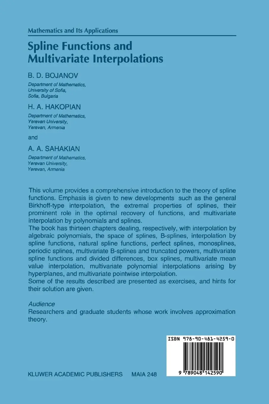 Rückseite: 9789048142590 | Spline Functions and Multivariate Interpolations | Bojanov (u. a.) | x
