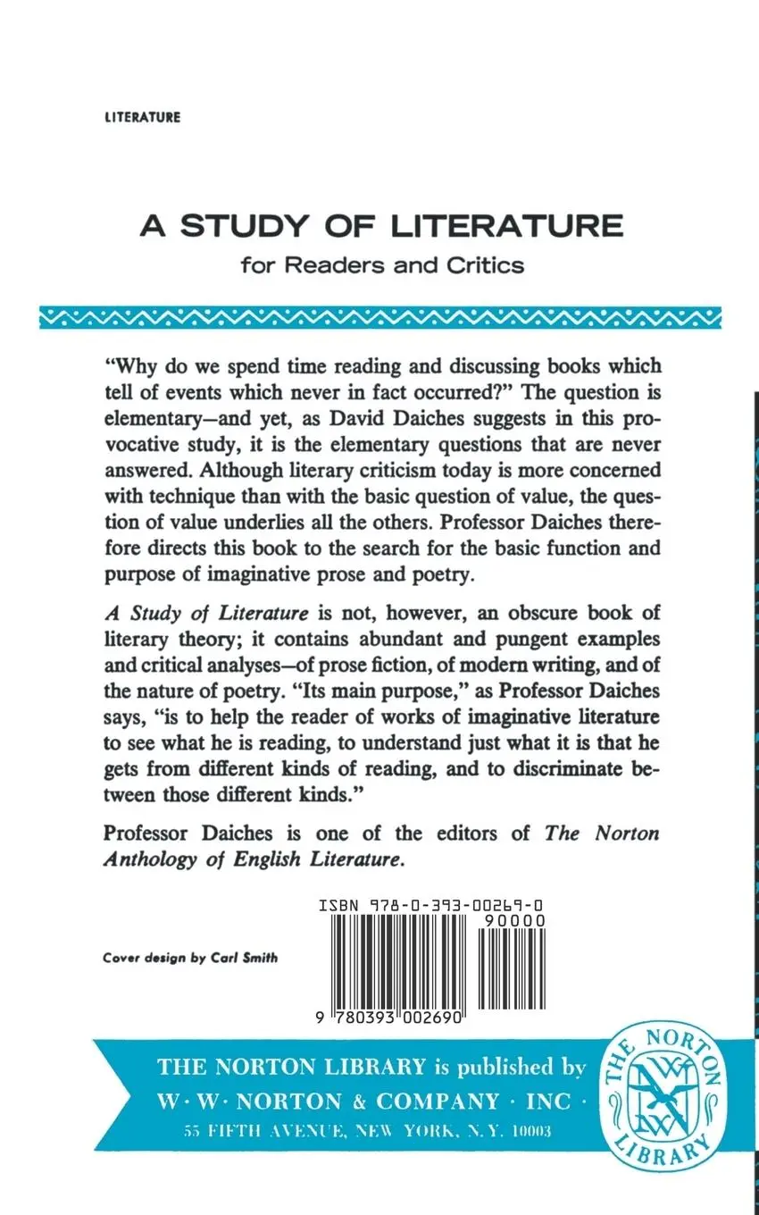 Rückseite: 9780393002690 | A Study of Literature | For Readers and Critics | David Daiches | Buch