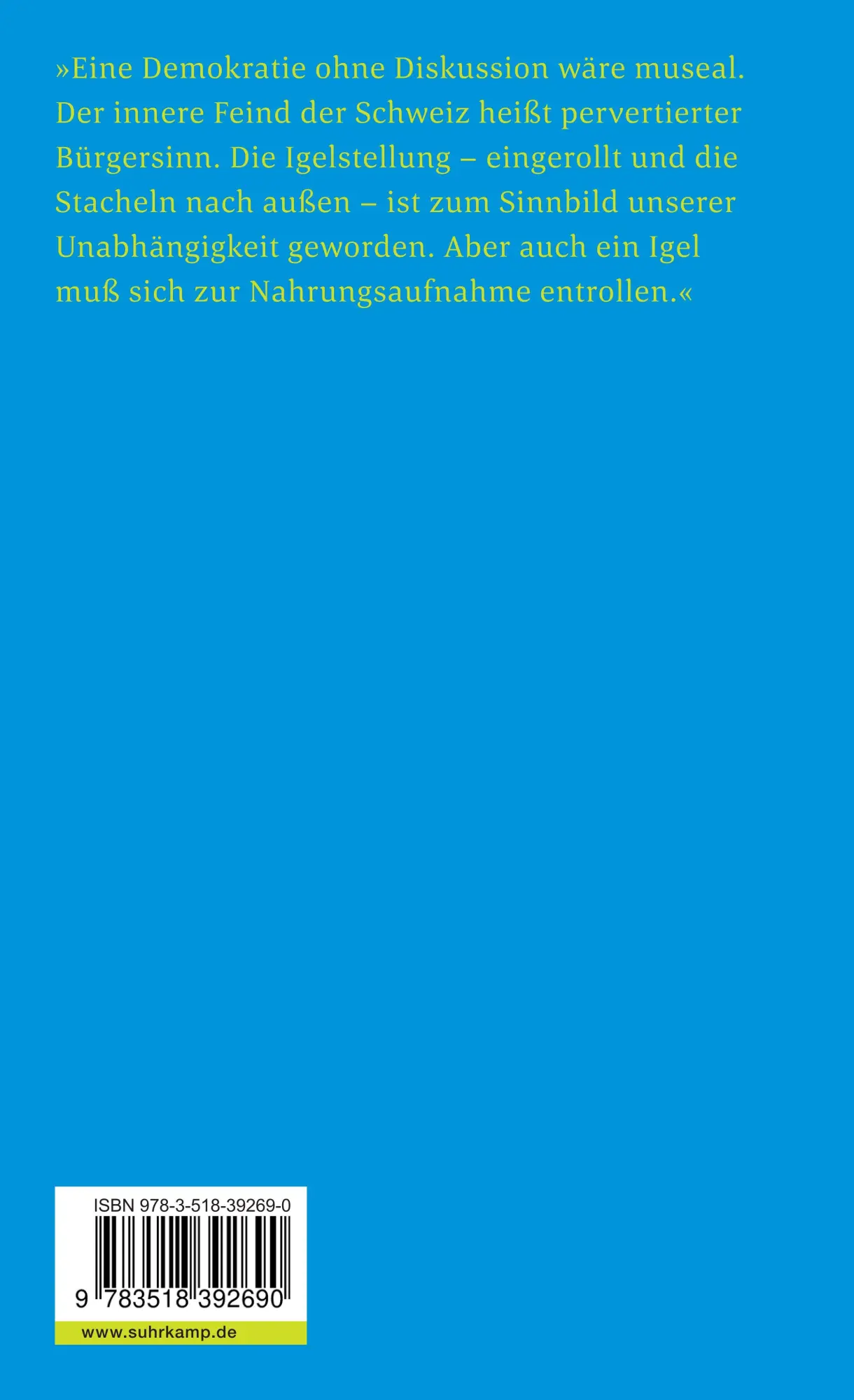 Rückseite: 9783518392690 | Des Schweizers Schweiz | Aufsätze | Peter Bichsel | Taschenbuch | 2013