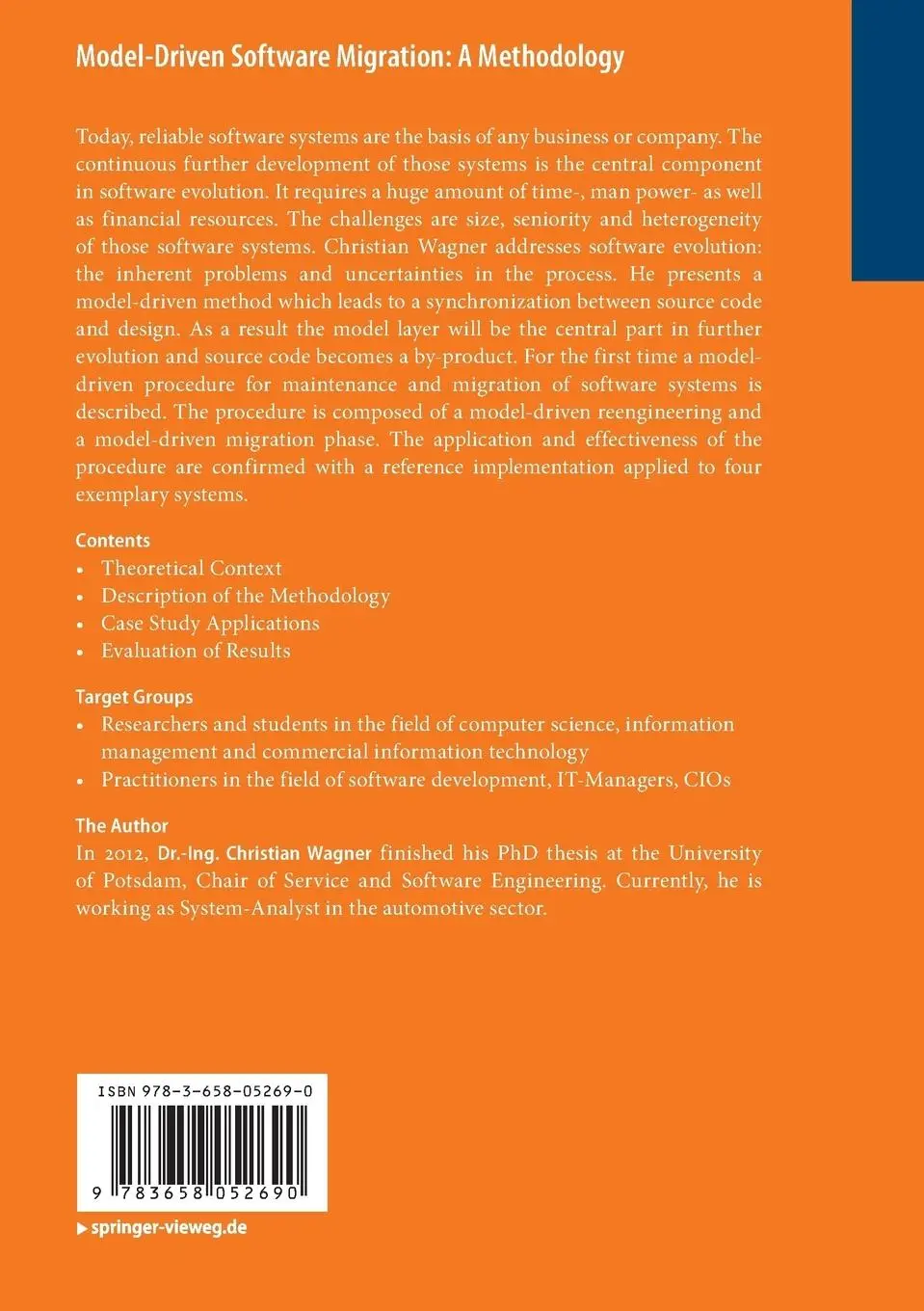 Rückseite: 9783658052690 | Model-Driven Software Migration: A Methodology | Christian Wagner