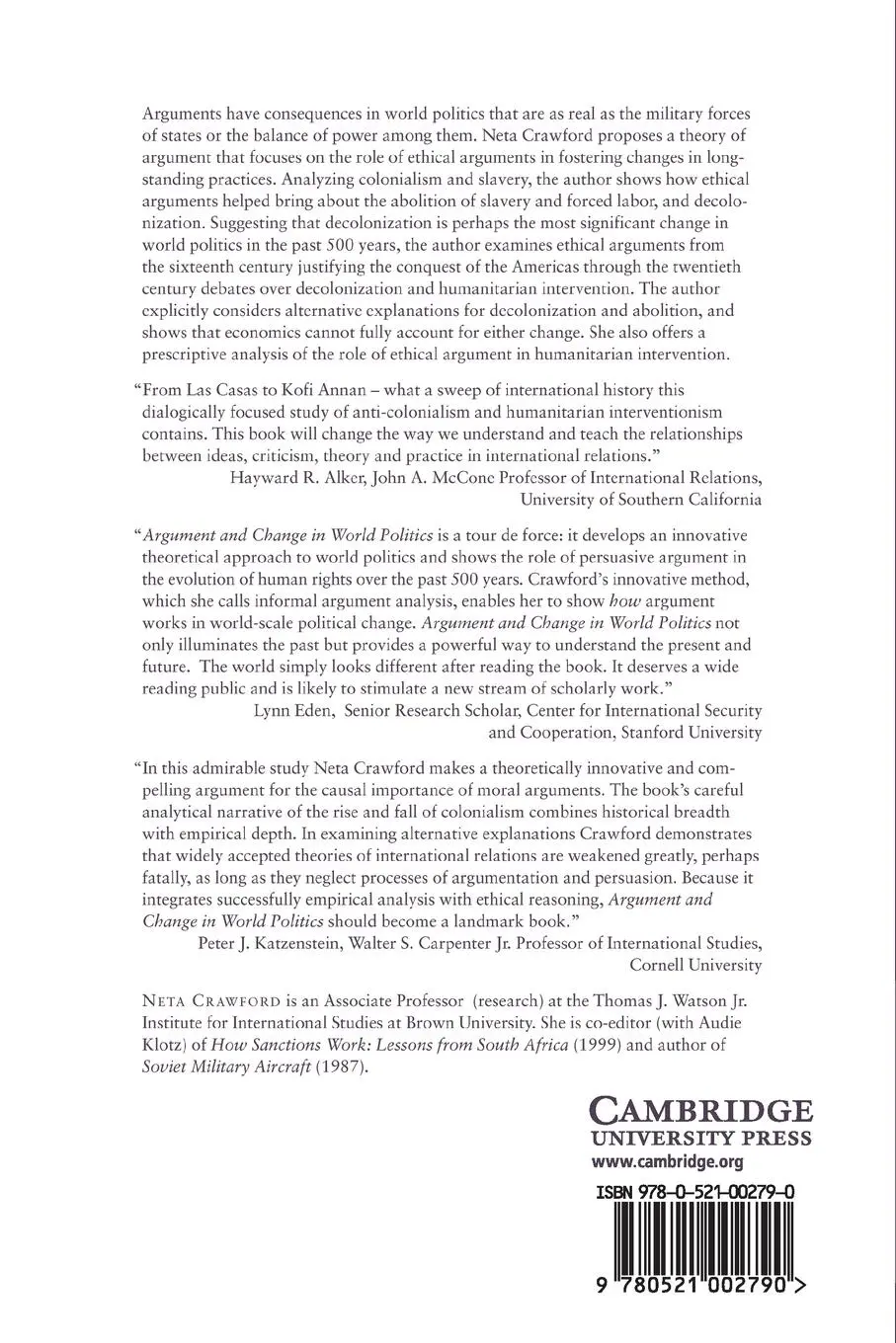 Rückseite: 9780521002790 | Argument and Change in World Politics | Neta C. Crawford | Taschenbuch