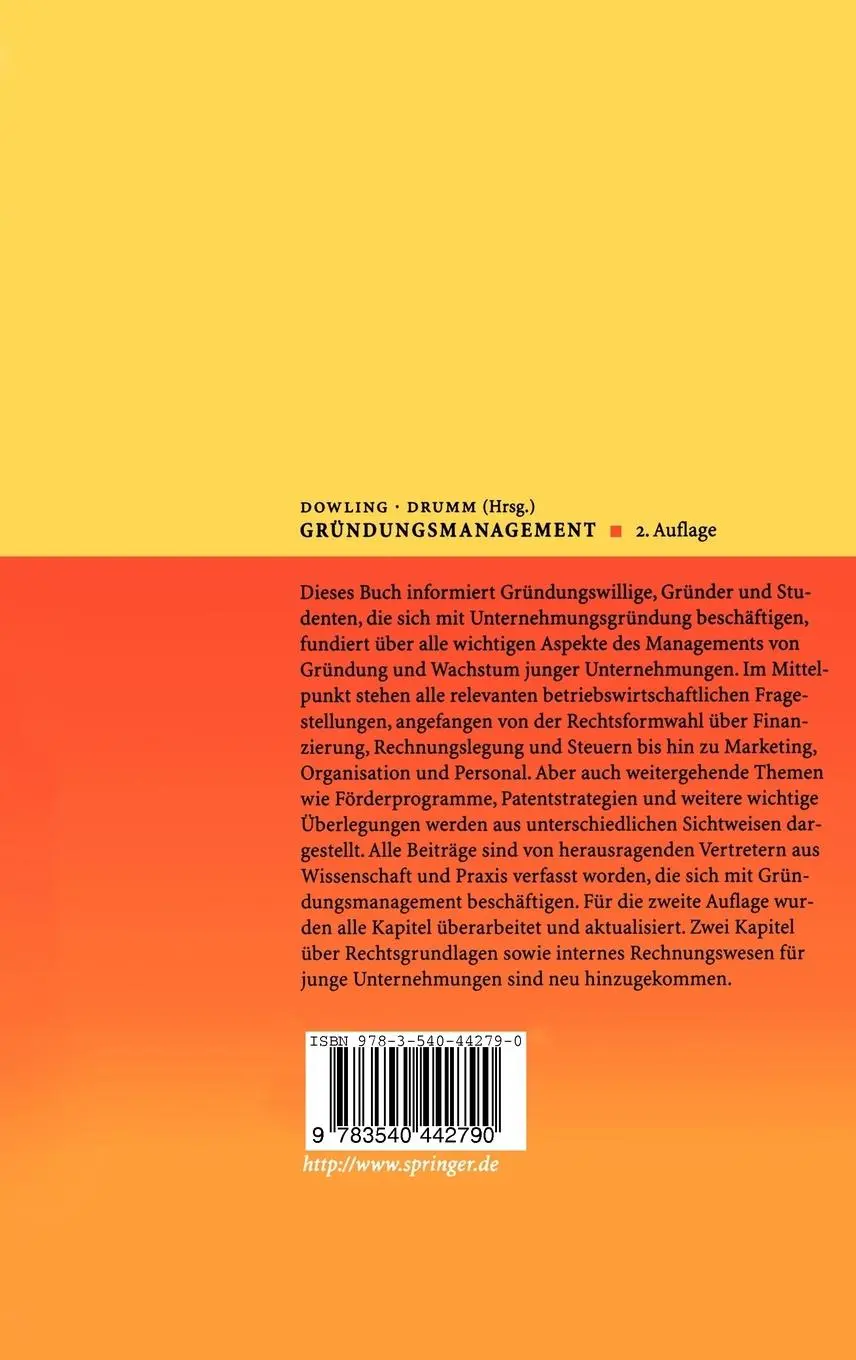 Rückseite: 9783540442790 | Gründungsmanagement | Hans J. Drumm (u. a.) | Buch | xv | Deutsch