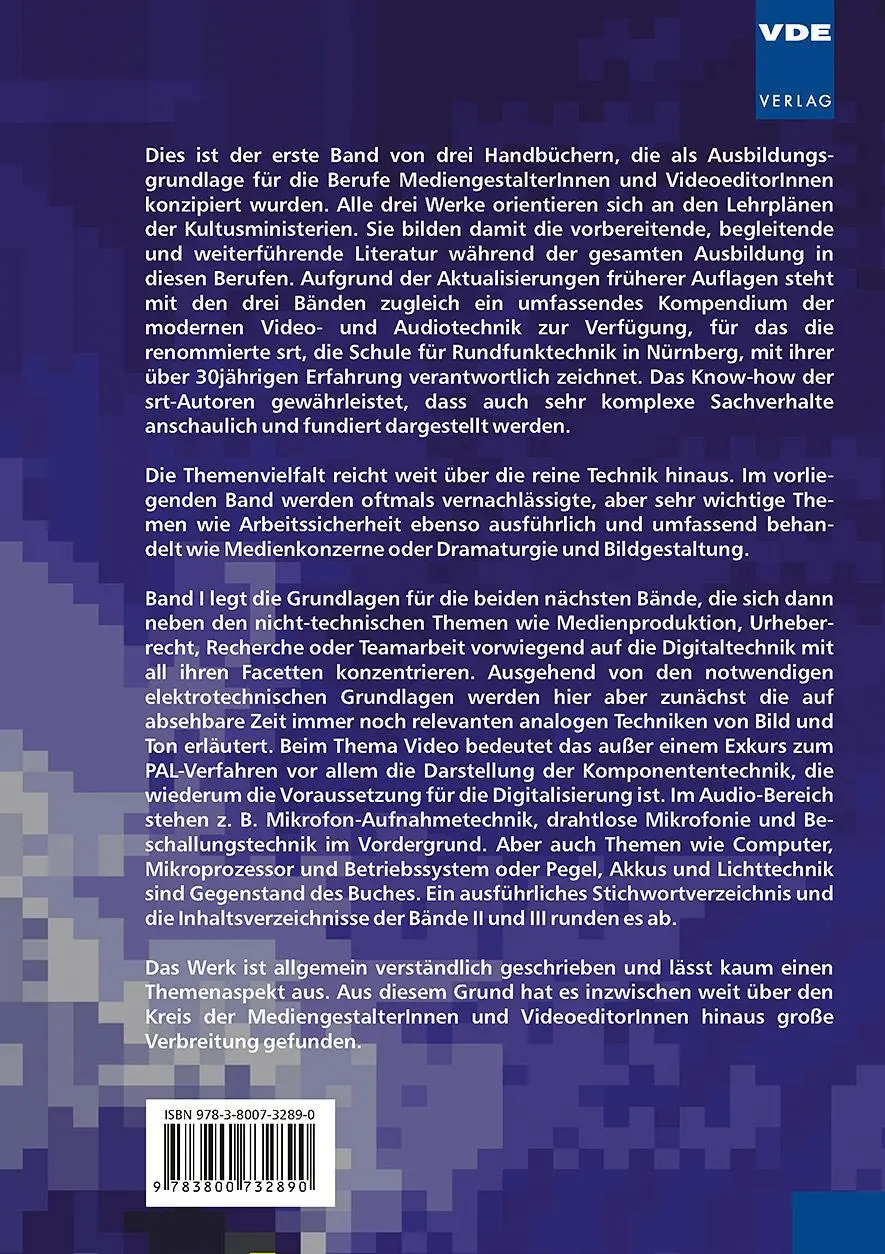 Rückseite: 9783800732890 | Ausbildungshandbuch audiovisuelle Medienberufe Bd.I | Taschenbuch