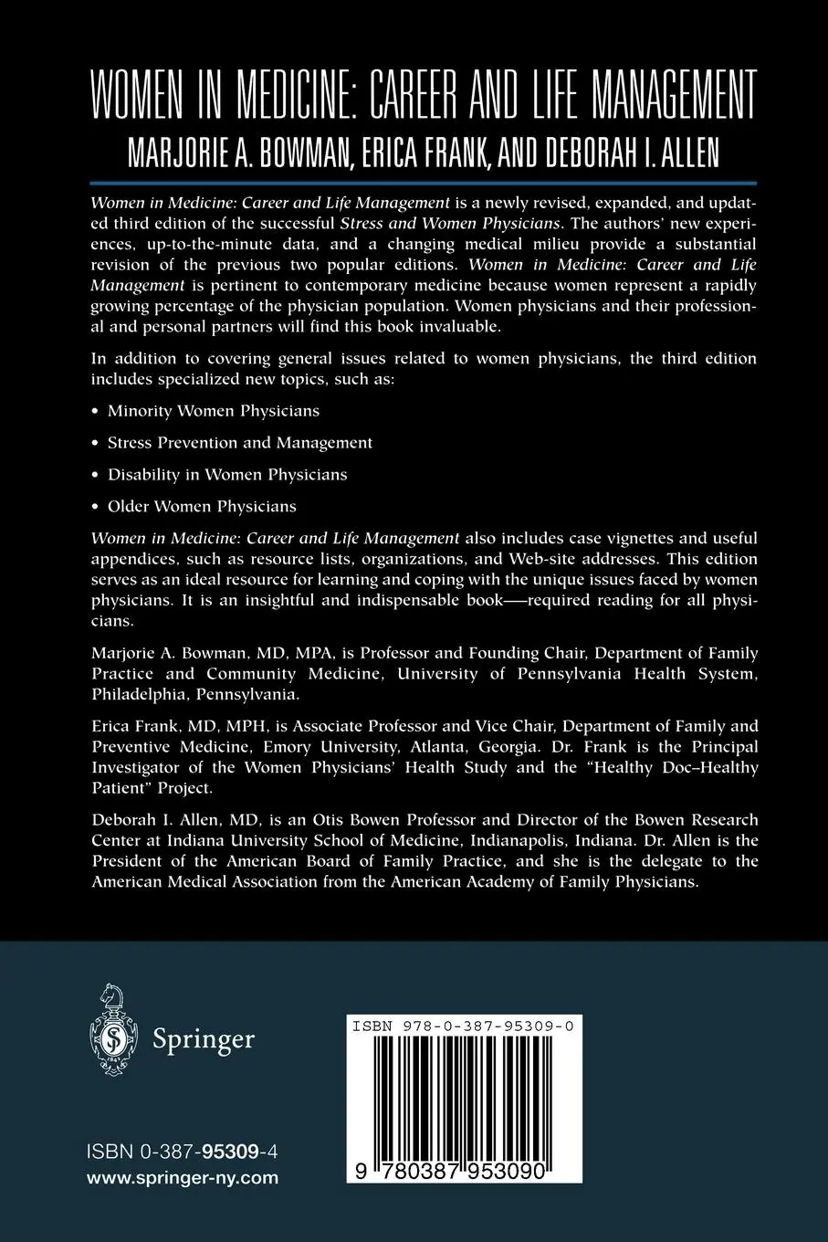 Rückseite: 9780387953090 | Women in Medicine | Career and Life Management | Bowman (u. a.) | Buch