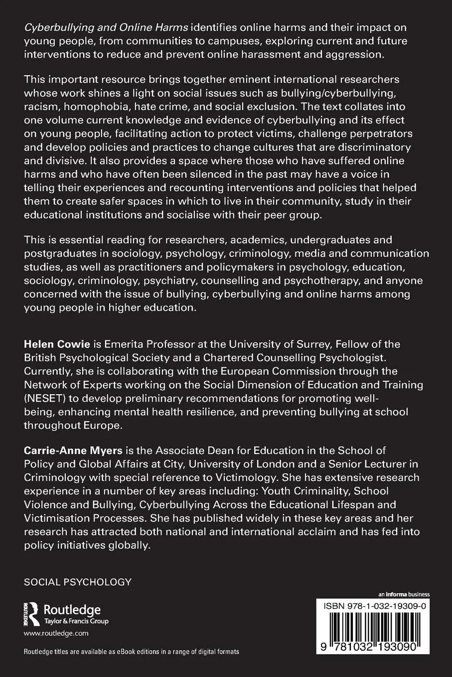 Rückseite: 9781032193090 | Cyberbullying and Online Harms | Helen Cowie (u. a.) | Taschenbuch