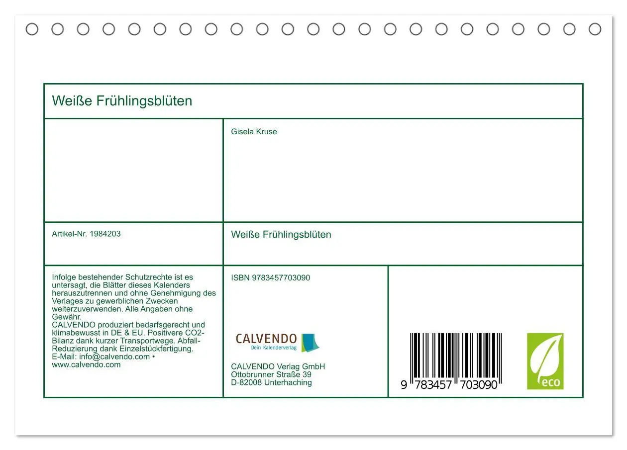 Bild: 9783457703090 | Weiße Frühlingsblüten (Tischkalender 2026 DIN A5 quer), CALVENDO...