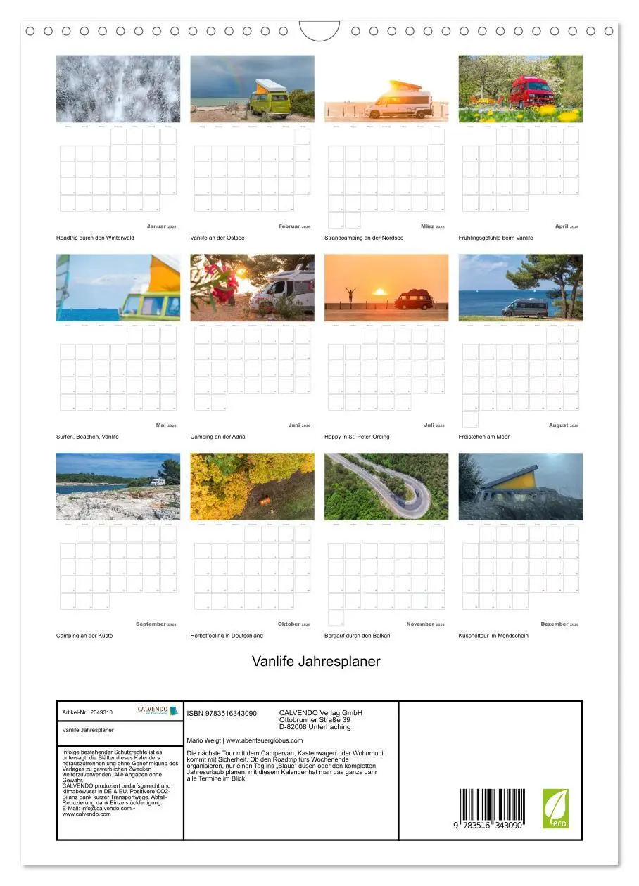 Bild: 9783516343090 | Vanlife Jahresplaner (Wandkalender 2026 DIN A3 hoch), CALVENDO...