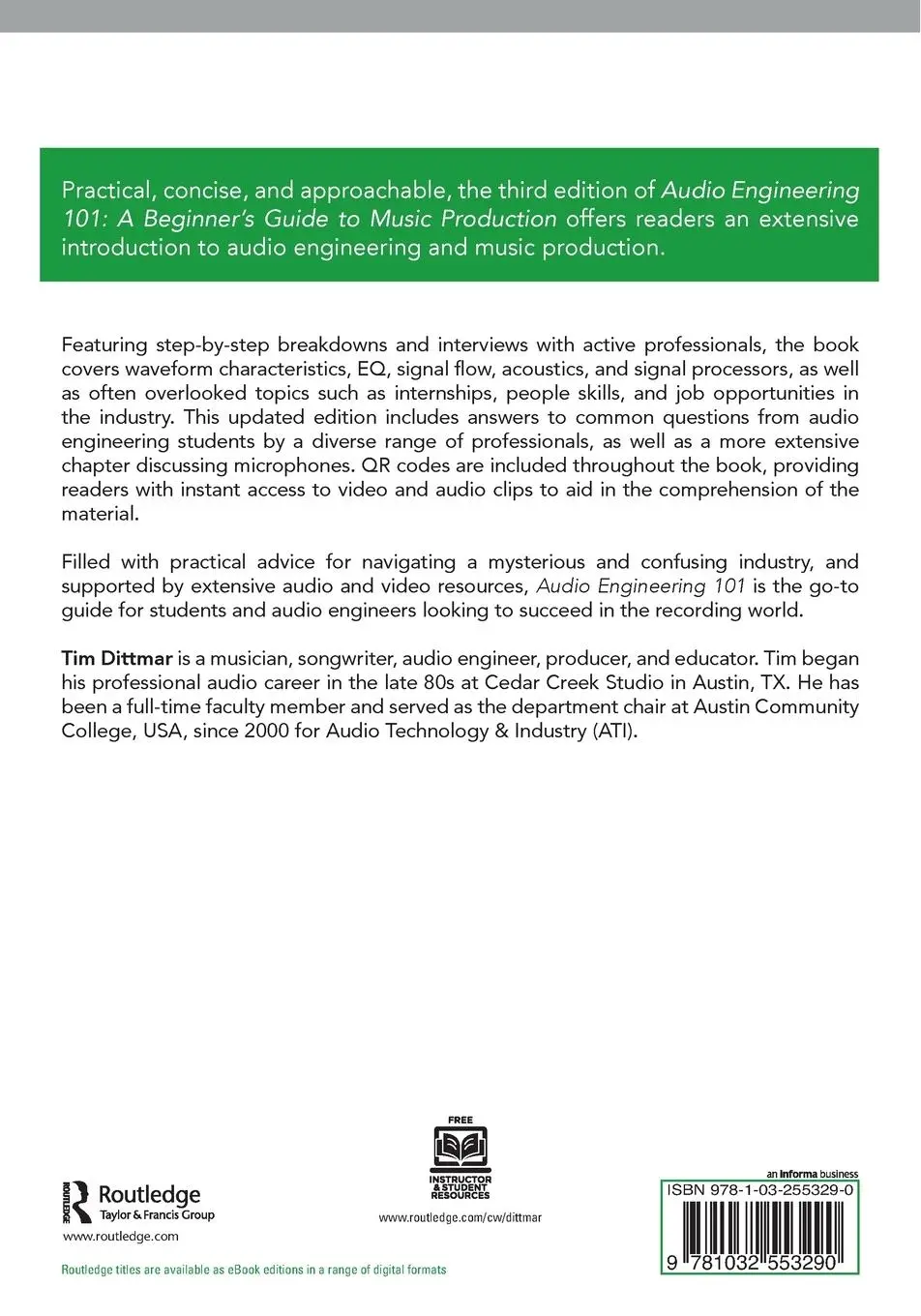 Rückseite: 9781032553290 | Audio Engineering 101 | A Beginner's Guide to Music Production | Buch