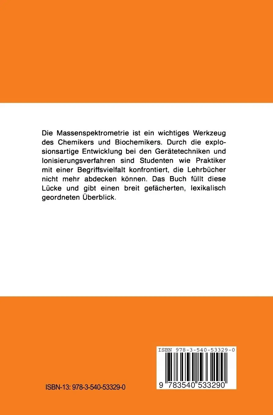 Rückseite: 9783540533290 | Massenspektrometrie | Begriffe und Definitionen | Ernst Schröder | v