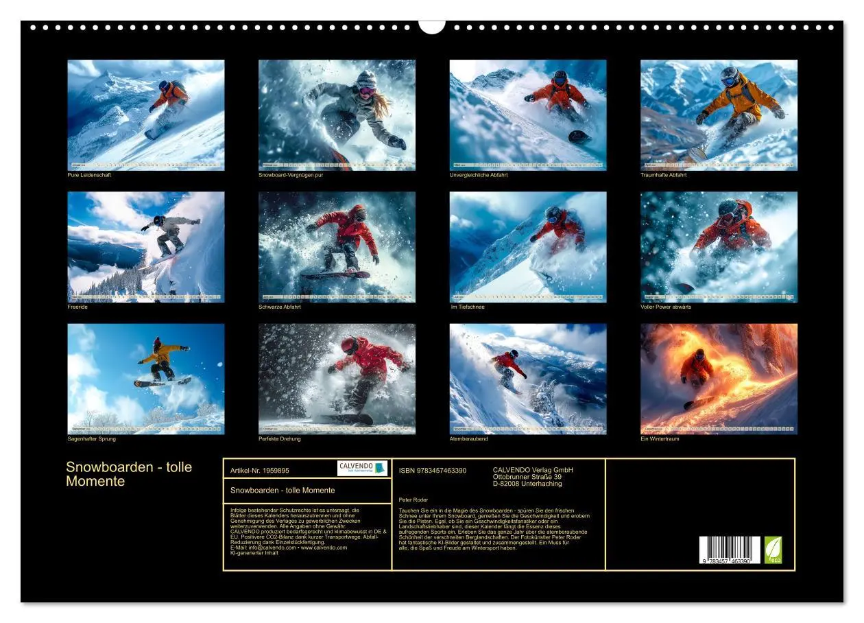Bild: 9783457463390 | Snowboarden - tolle Momente (Wandkalender 2026 DIN A2 quer),...