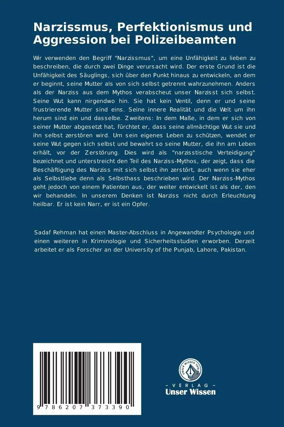 Rückseite: 9786207373390 | Narzissmus, Perfektionismus und Aggression bei Polizeibeamten | Rehman