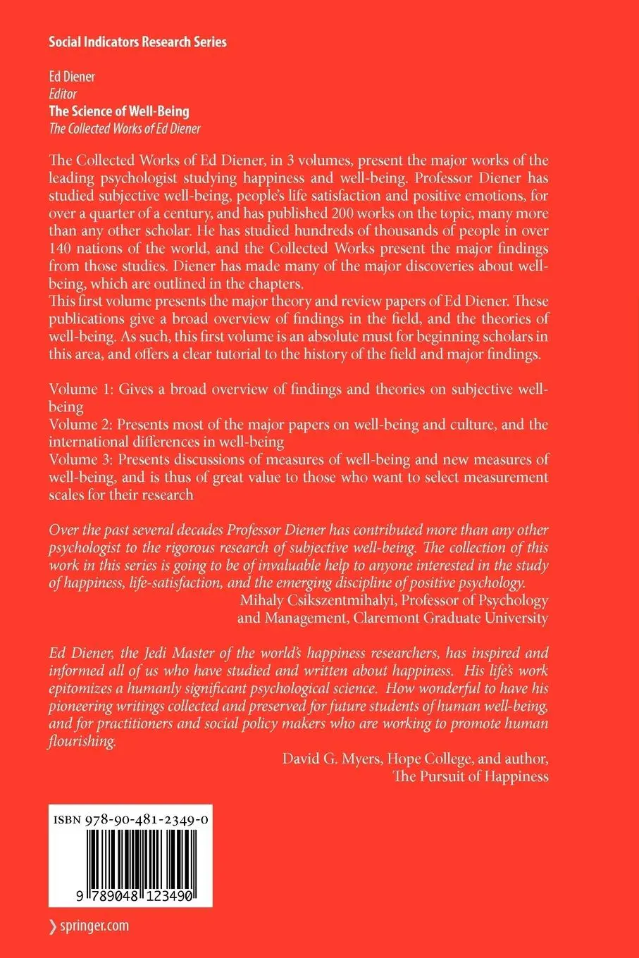 Rückseite: 9789048123490 | The Science of Well-Being | The Collected Works of Ed Diener | Diener