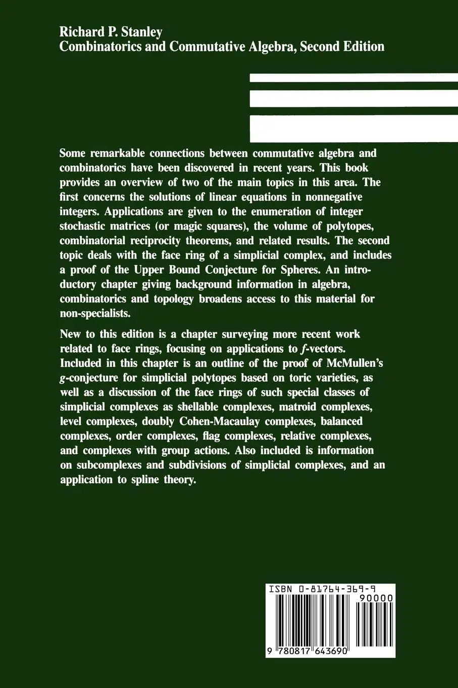 Rückseite: 9780817643690 | Combinatorics and Commutative Algebra | Richard P. Stanley | Buch | ix