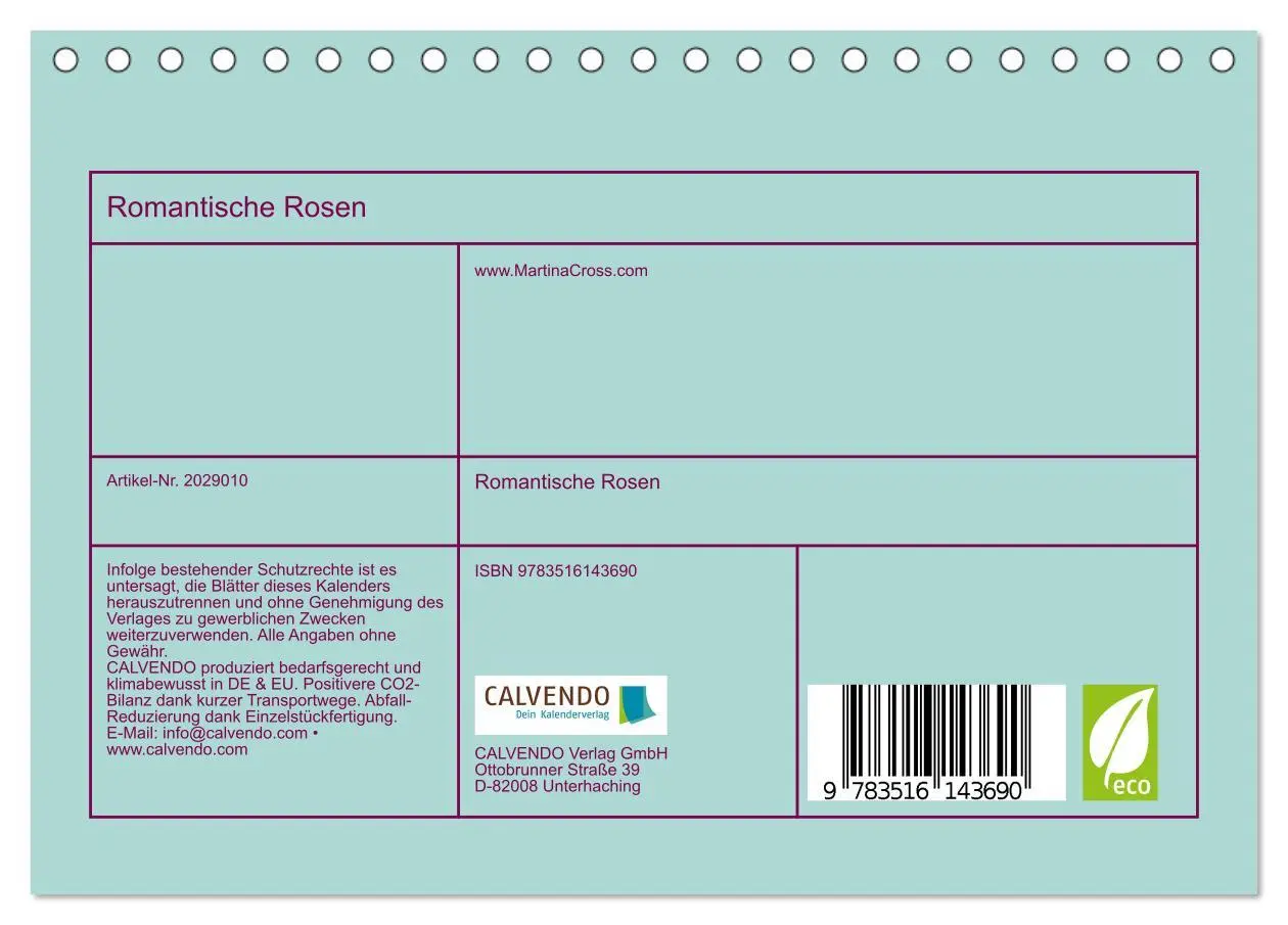 Bild: 9783516143690 | Romantische Rosen (Tischkalender 2026 DIN A5 quer), CALVENDO...
