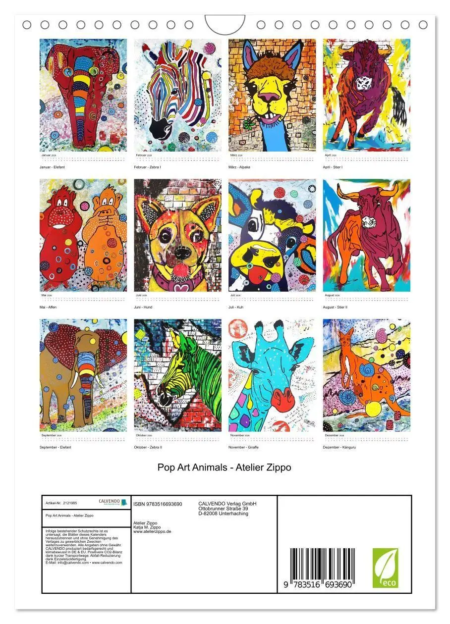 Bild: 9783516693690 | Pop Art Animals - Atelier Zippo (Wandkalender 2026 DIN A4 hoch),...