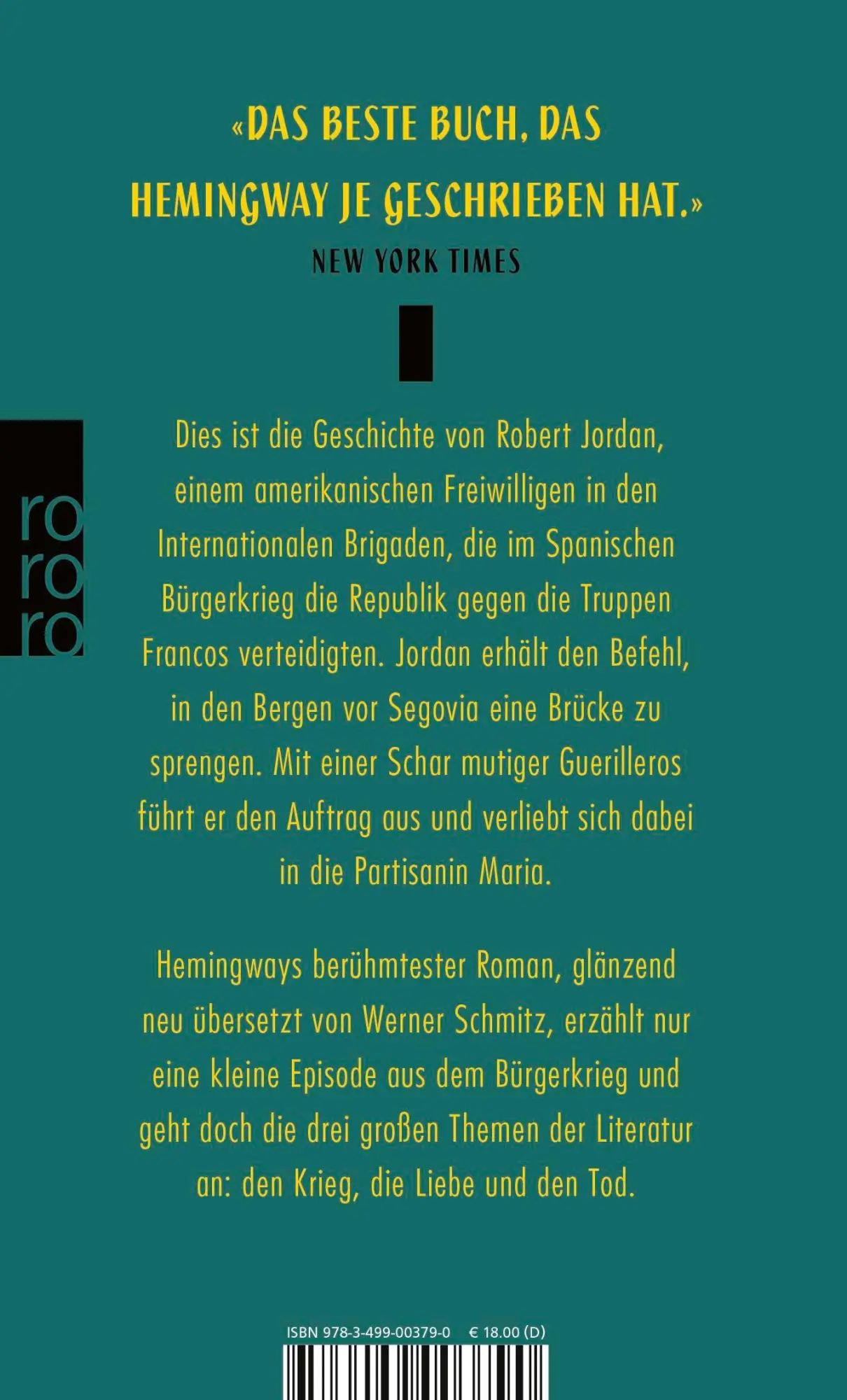 Rückseite: 9783499003790 | Wem die Stunde schlägt | Ernest Hemingway | Taschenbuch | 624 S.