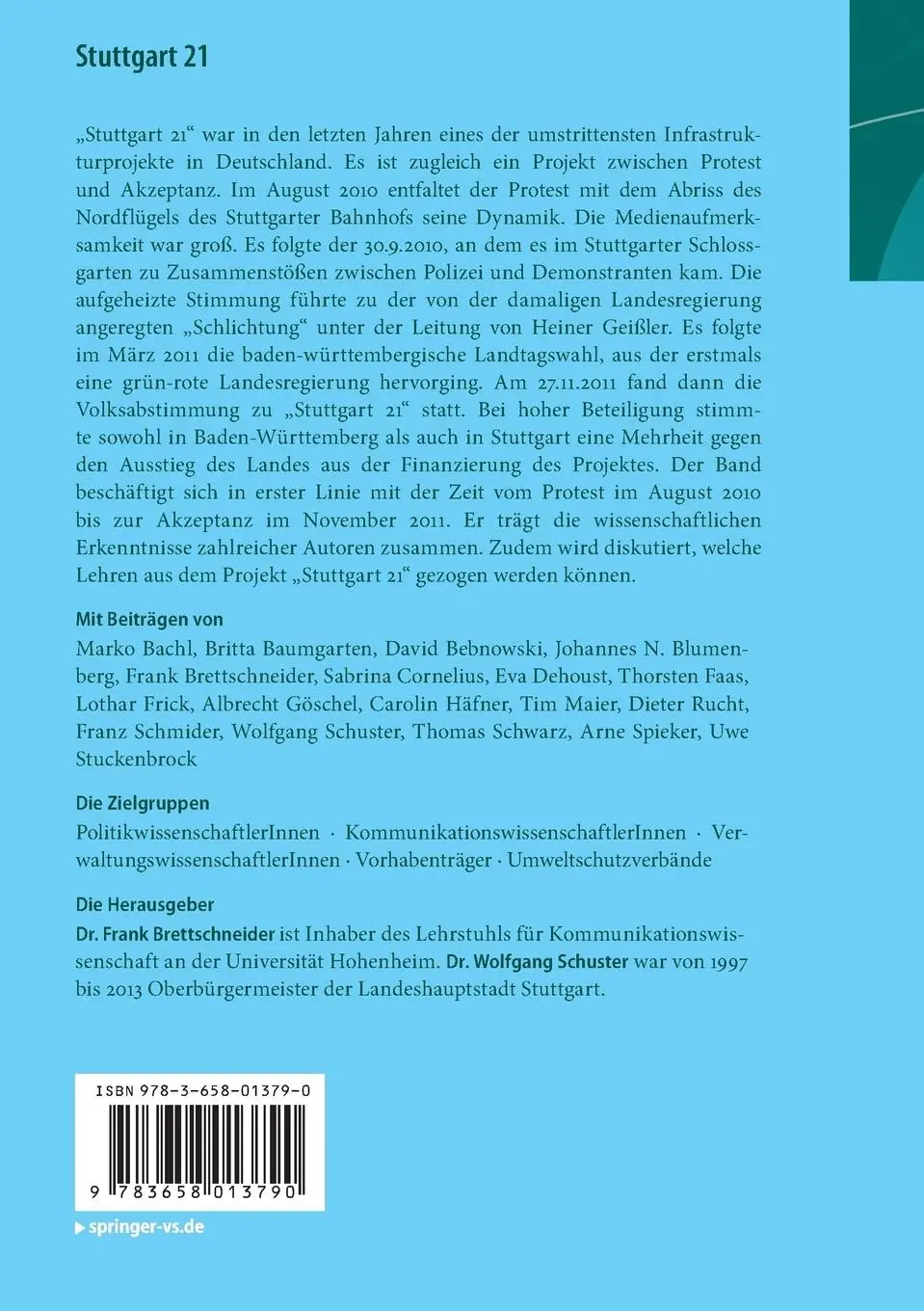 Rückseite: 9783658013790 | Stuttgart 21 | Ein Großprojekt zwischen Protest und Akzeptanz | Buch