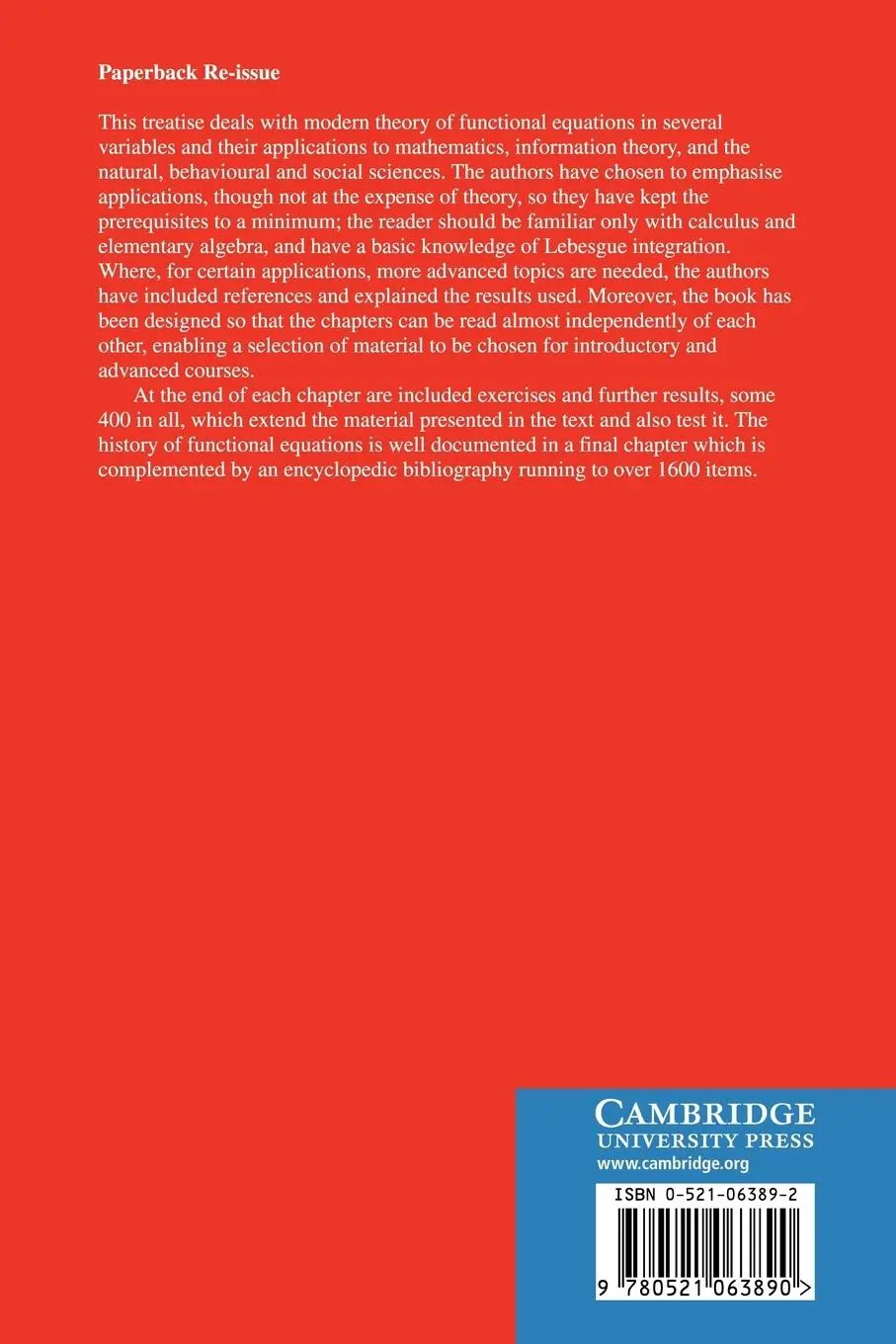 Rückseite: 9780521063890 | Functional Equations in Several Variables | J. Aczel (u. a.) | Buch