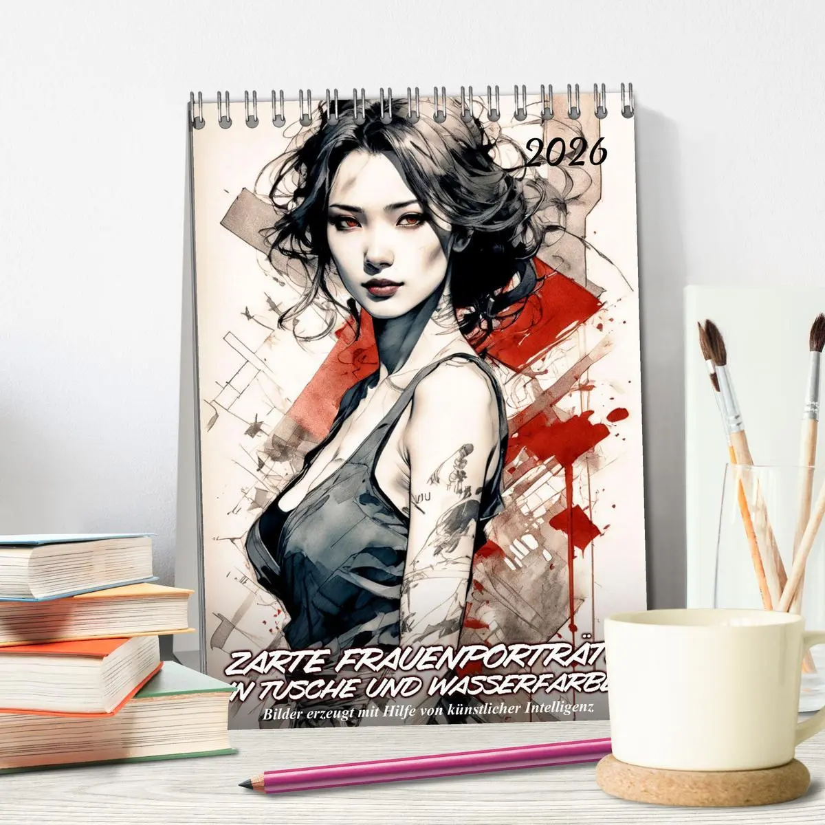 Bild: 9783457273890 | Zarte Frauenporträts in Tusche und Wasserfarbe (Tischkalender 2026...